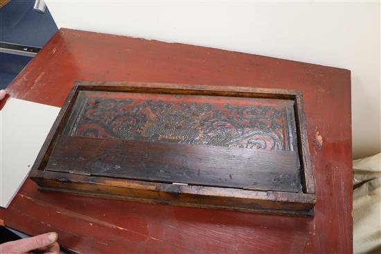 A Chinese travelling folding writing table W.64cm